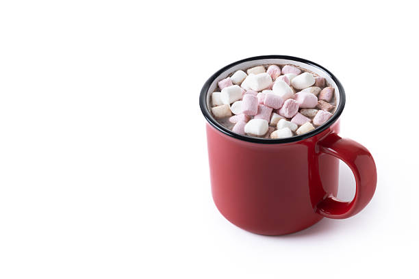 istock Hot chocolate drink with marshmallows in red mug 2244313420