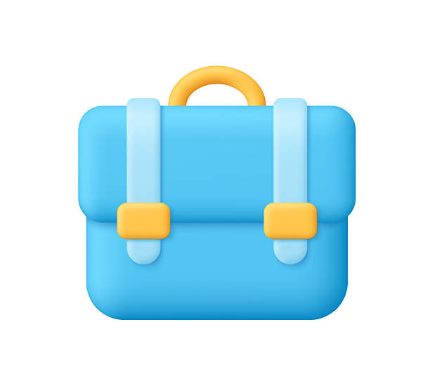 istock Blue briefcase with yellow handle and buckles. Business, finance, office work, education concept. 3d vector icon. Cartoon minimal style. 2244313579