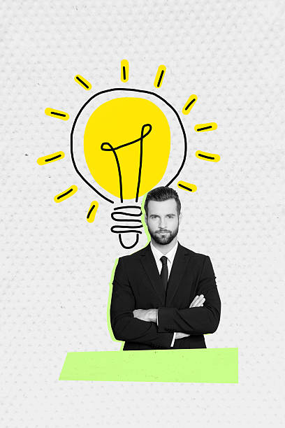 istock Poster 3d sketch pop artwork image collage of serious businessman stand light bulb idea finding blackout illumination doodle 2244315037