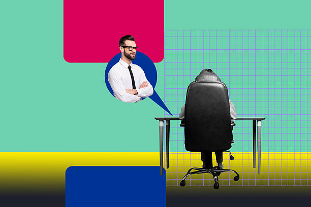 istock Art sketch 3d image banner collage of happy business partners development bubble remote communication boss chatterbox speech 2244315220