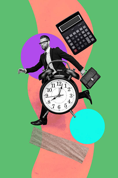 istock Collage of funny business person relax coffee retro computer keyboard keys text programming code in work concept 2244315231