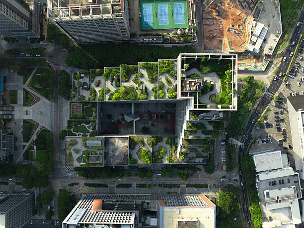 istock Sustainable green rooftop architecture in eco-friendly modern urban cityscape 2244316917