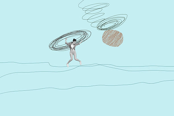 istock Whimsical collage with person on abstract doodle sketches entrepreneur imagination fun cartoon dance leisure rest emotion 2244317128