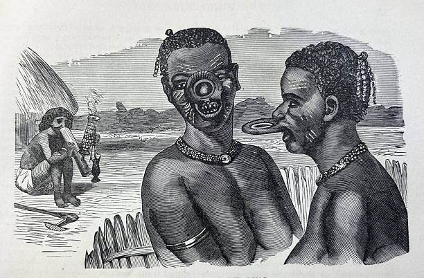 Antique illustration pre 1900 - Indigenous People of Africa - people with lip rings