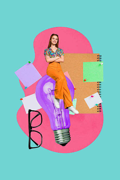 istock Collage showing business multitasking with woman on light bulb laptop notes glasses symbolizing work process 2244320136