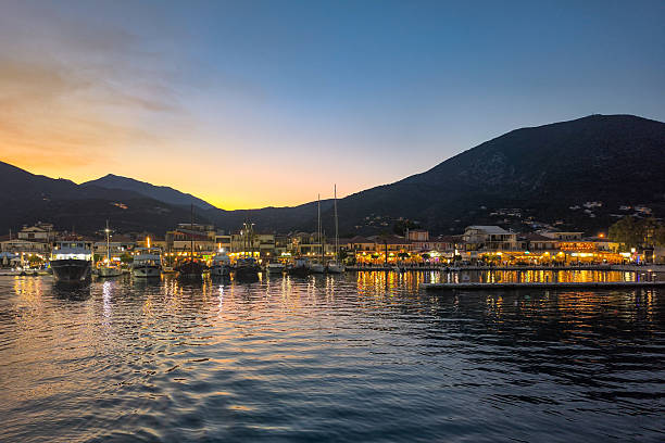 Nidri, Greece - August 12, 2025: Nidri Lefkada from Greece by night. Landscape with Nydri harbour