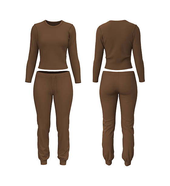 istock Realistic 3D mockup of women’s long sleeve training top and jogger sweatpants set. Front and back view athletic apparel template 2244328017