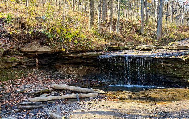 istock Gentle Forest Waterfall Flowing Over Rocky Ledge in Autumn 2244330763