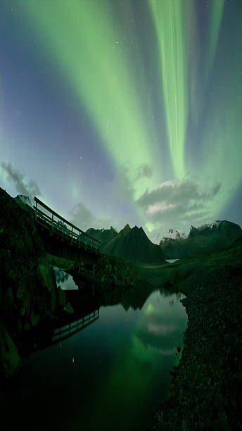 istock Aurora borealis over bridge reflecting in water Skaftafell Iceland vertical 2244332045