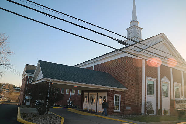 Symmetrical entrance to a modern Christian church