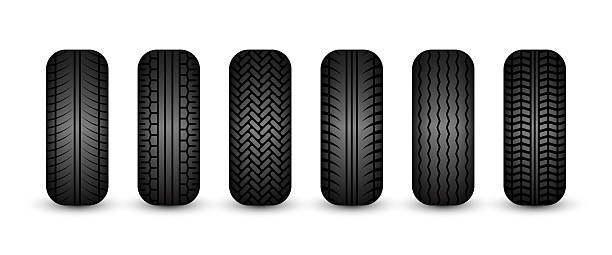 istock Rubber tires silhouettes. Car, truck, and motorcycle wheels, tread pattern designs. Perfect for automotive, racing, and motorsport themes, repair service and transport industry. Vector illustration 2244333983