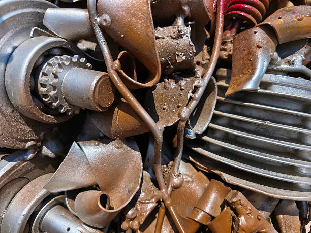 Different and rusty metal materials used for different purposes in industrial production were scrapped.