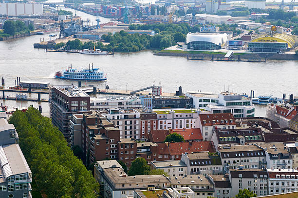 HAMBURG, GERMANY - AUGUST 14, 2015: Aerial view on Hamburg from St. Michael's Church, is the second largest city in Germany