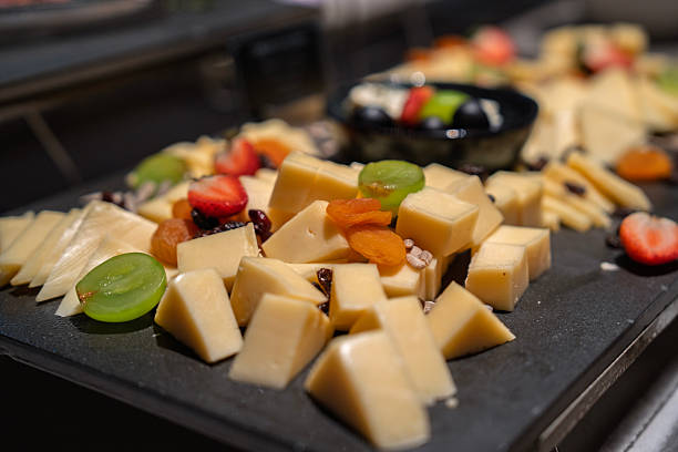 Cheese Platter with Fresh Fruits and Dried Apricots