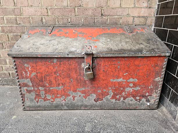 istock Heavy patina on a old   red metal industrial box 2244338946