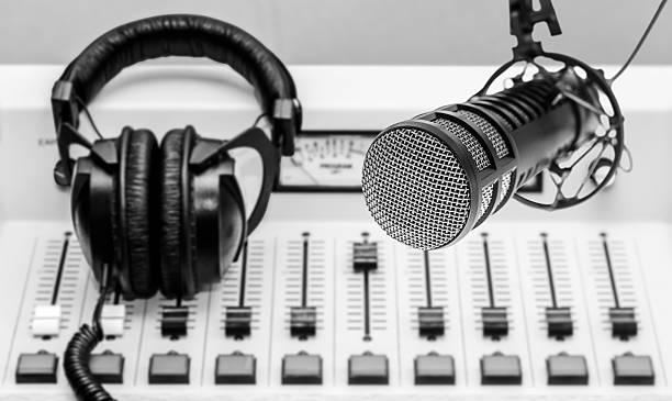 istock Professional microphone and sound mixer in radio studio 2244341201
