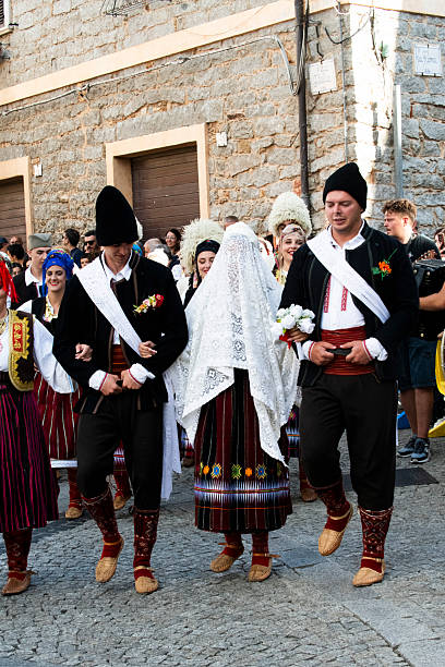 Italy, Sardinia, Nuoro, Fonni - August 2, 2025 - Identitades. 13th International Festival of Folk Groups, Costumes, Music, and Traditions.   PKB Corporation Ensemble. Serbia.