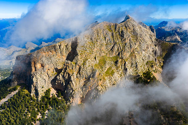 Aerial View Above the Clouds: Majestic Serra de Tramuntana Mountains of Mallorca, Spain