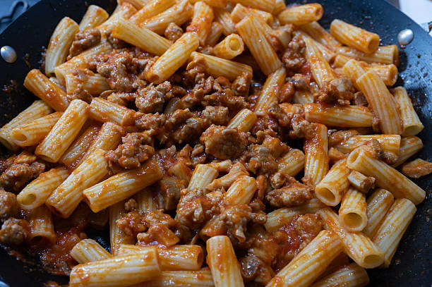 istock Rigatoni with sauce, sausage, and mushrooms 2244347317