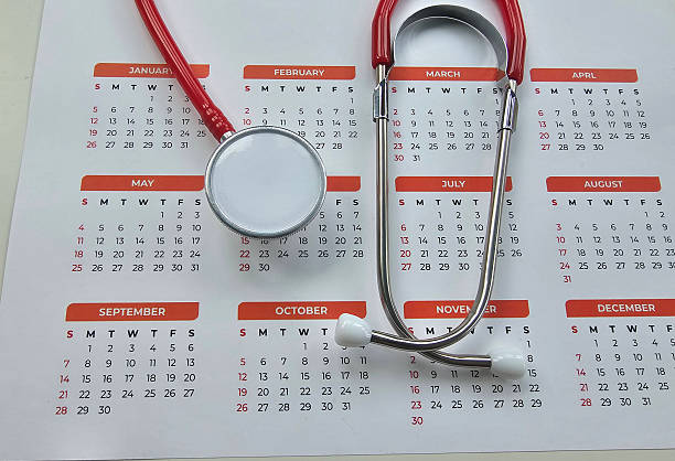 istock Stethoscope rests on a calendar highlighting important dates for the medical profession concept 2244351735