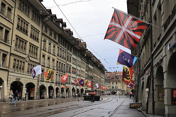 Zurich with Grossmünster on a rainy day