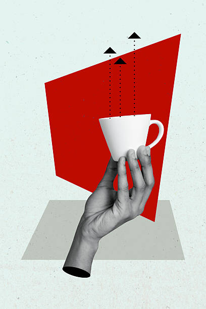 istock Composite pop zine sketch artwork collage of human hand hold coffee cup americano beverage tea herbal delicious organic drink 2244354576
