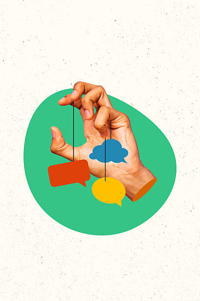 istock 3d image photo poster collage of human hand control rope bubble communication manipulation cloud messenger notification sms 2244354790