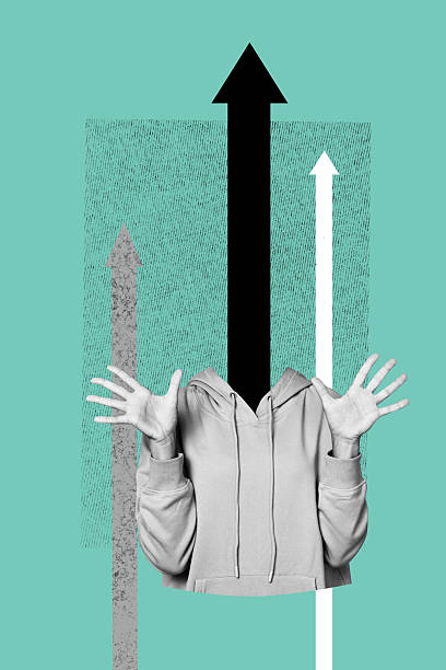 istock Banner 3d artwork pop poster collage of anonym businessman instead head arrow pointer direction aim achievement chance concept 2244355610
