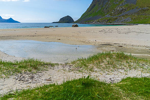 Norway, Lofoten Islands, June 2025: Haukland Beach is one of the most famous beaches on Lofoten Islands