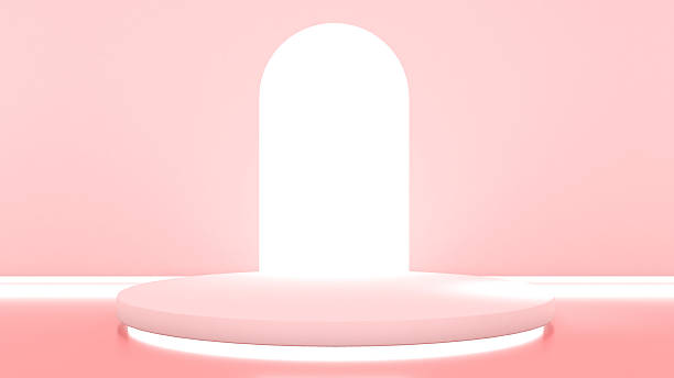 istock Pink circle and pink background with lighted arches, model for use in graphics, 3D rendering. 2244360769