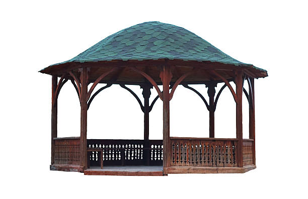 istock Wooden gazebo on a white background 2244367551