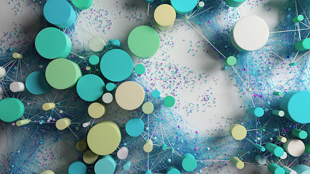 A vivid blue abstract scene of white spheres connected by slender lines, forming a complex network of nodes and connections. Represents connectivity, data networks, and collaboration in a modern tech context.