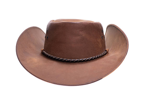 istock Old brown leather cowboy hat isolated on white background 2244376513