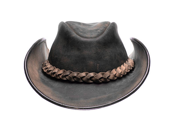 istock Old brown leather cowboy hat isolated on white background 2244376747