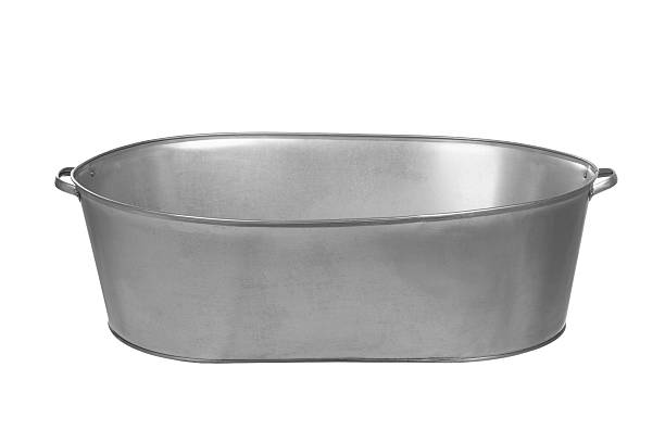 galvanized metal basin with handles, bathtub, laundry and washing container, insulated on a white background
