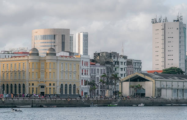 Recife, Pernambuco, Brazil:Marco Zero town square in Recife downtown, seen from the other side of the river.