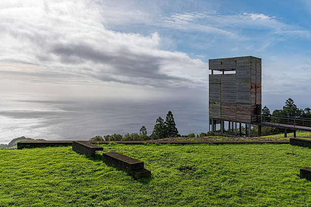 Panoramic view from the viewpoint Miradouro do Pico dos Bodes along the southern coastline of Sao Miguel Island, in the Azores archipelago