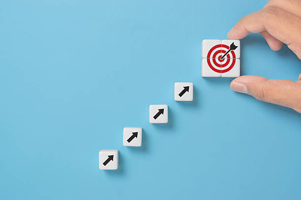 istock Business growth success achievement concept, hand arranging dice stacking as step stair or ladder for planning development leadership and customer target group concept 2244395754