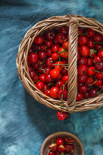 istock A basket filled with fresh and red cherries on a blue background 2244400025