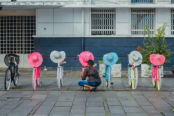 Jakarta, Indonesia - October 29, 2025 : colorful bicycles for rent at Fatahillah Square (also known as Old Town Jakarta or Kota Tua).