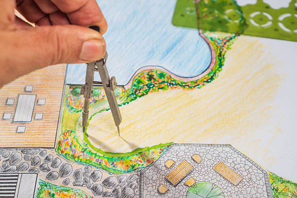 istock Garden design courses student is learning garden plan design by hand drawing. 2244409486