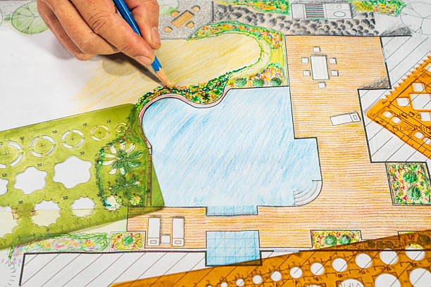 istock Garden design courses student is learning garden plan design by hand drawing. 2244409487