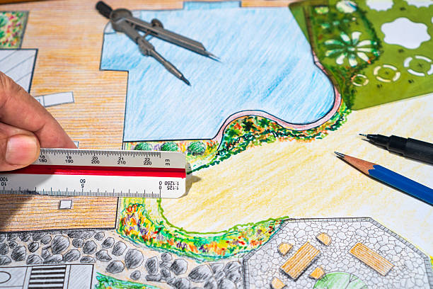 istock Garden design courses student is learning garden plan design by hand drawing. 2244409488