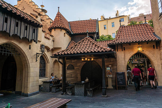 This is U Fleku, a traditional Czech restaurant which is also a famous tourist destination known for its traditioanl Czech cuisine on August 10, 2022 in Prague, Czech Republic
