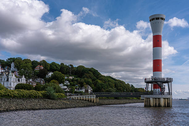 This is the Low Lighthouse in Blakenese, a famous waterfront location on September 13, 2022 in Hamburg, Germany