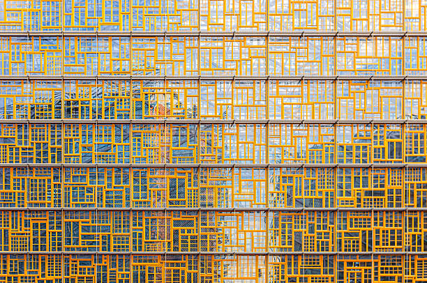 istock Europa building wall, modernism architecture style, modern high-rise office building, abstract details of facade wall, patterned cells, Brussels city, Belgium 2244424876