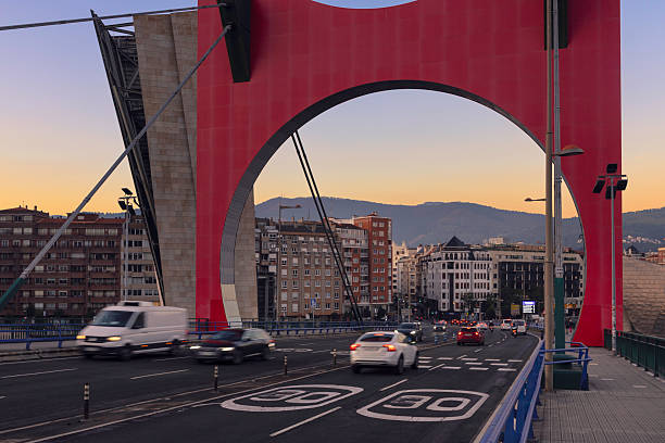 Morning traffic on La Salve bridge in central Bilbao.