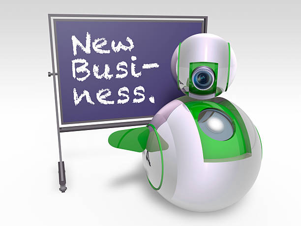 A cute spherical robot teaches new business strategy at a blackboard. / You can see the animation movie of this image from my iStock video portfolio. Video number: