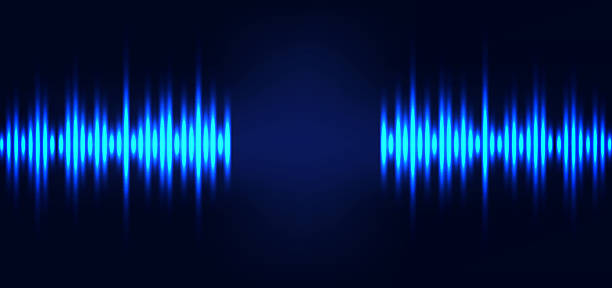 istock wave light blue effect ot the equaalizer on dark blue background. Vocie music sound lines glowing. 2244427639