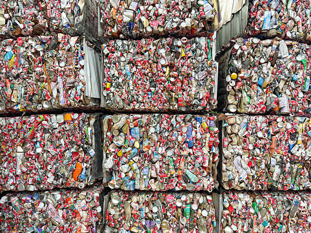 istock Compressed aluminum cans prepared for recycling and metal recovery process 2244430328
